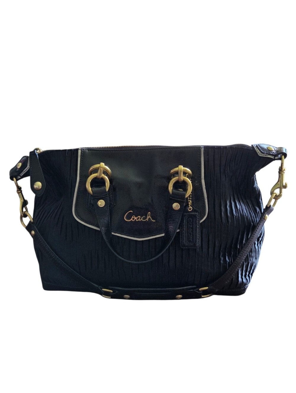 Coach Ashley Gathered Leather Satchel Black Purse F14493 Shoulder Bag Y2k